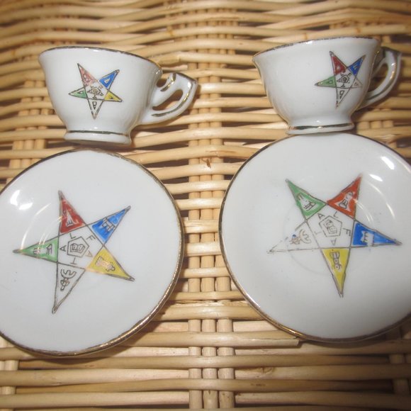 2 MINI PAIRS VINTAGE Masonic Eastern Star Ceramic dish Saucer tea cup DOLLHOUSE - Picture 4 of 15